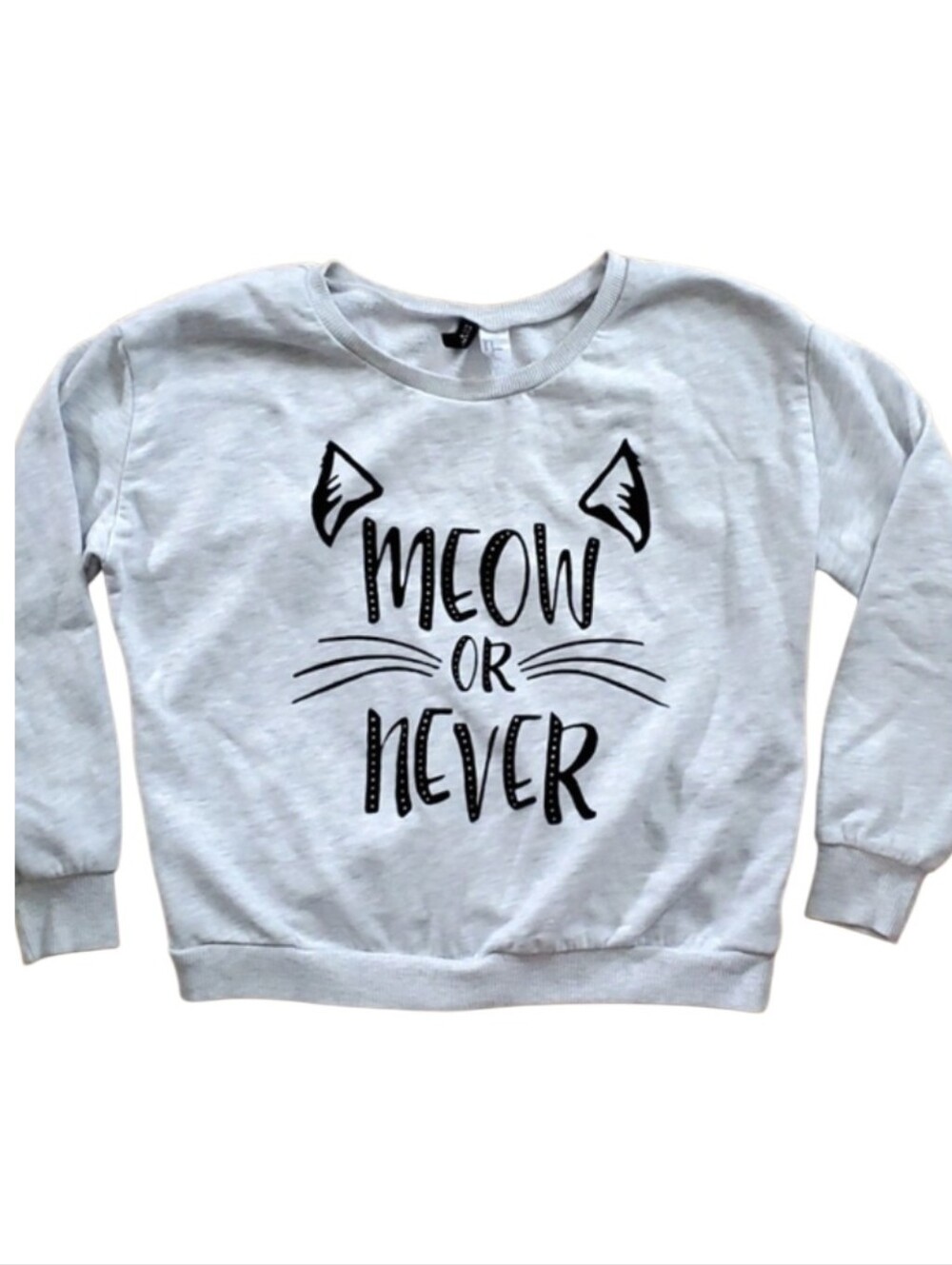 H&M Divided Grey MEOW OR NEVER Cat Sweatshirt Size Junior Medium